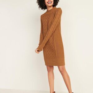 Old Navy Burnt Ochre (Golden Brown) Long Sleeve Cable Knit Sweater Dress Small